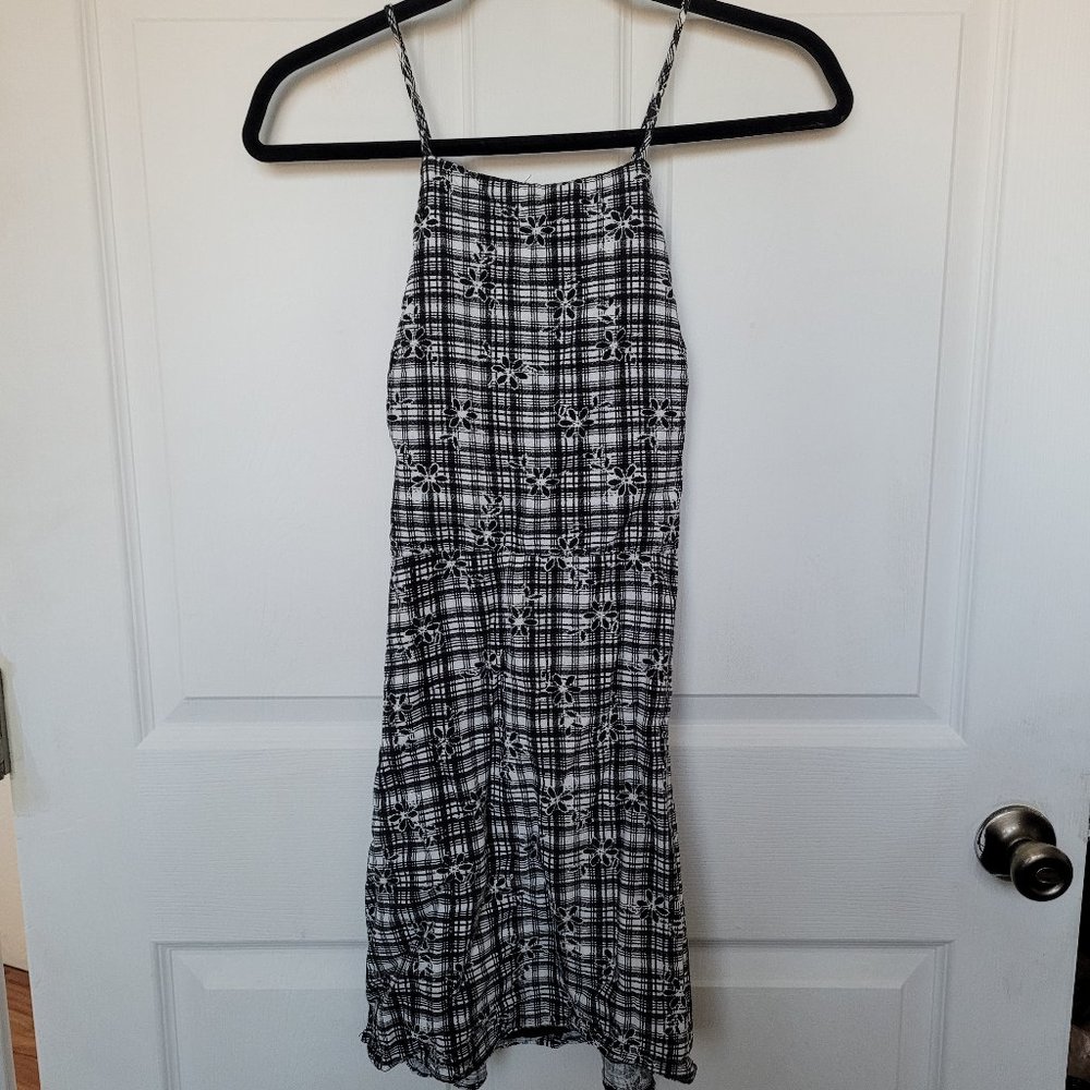 UO Urban outfitters Floral Plaid gingham Cross Back tie Mini shift Dress medium
